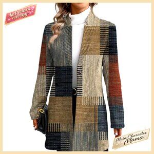 Long Blazer Jacket Open Front Loose Fit Work Office Casual Outerwear